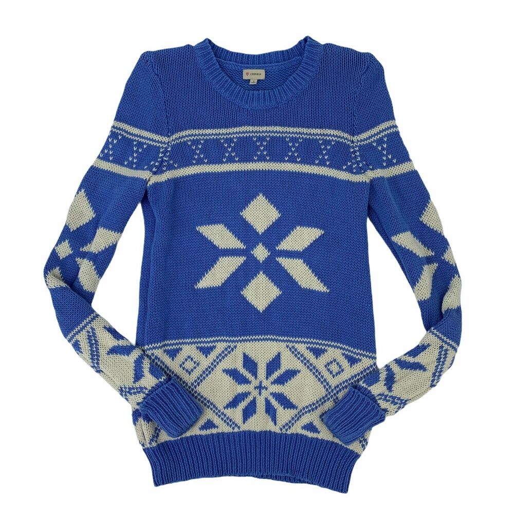 Cremieux Christmas Sweater Womens S Small Blue Cotton Knit Holiday Snowflake